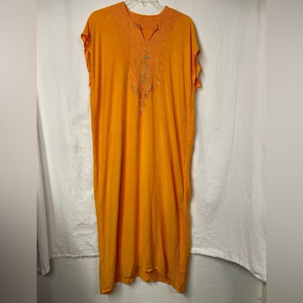 Women’s Ethnic Gown Orange Gold Thread Details Size XL Maxi Lightweight